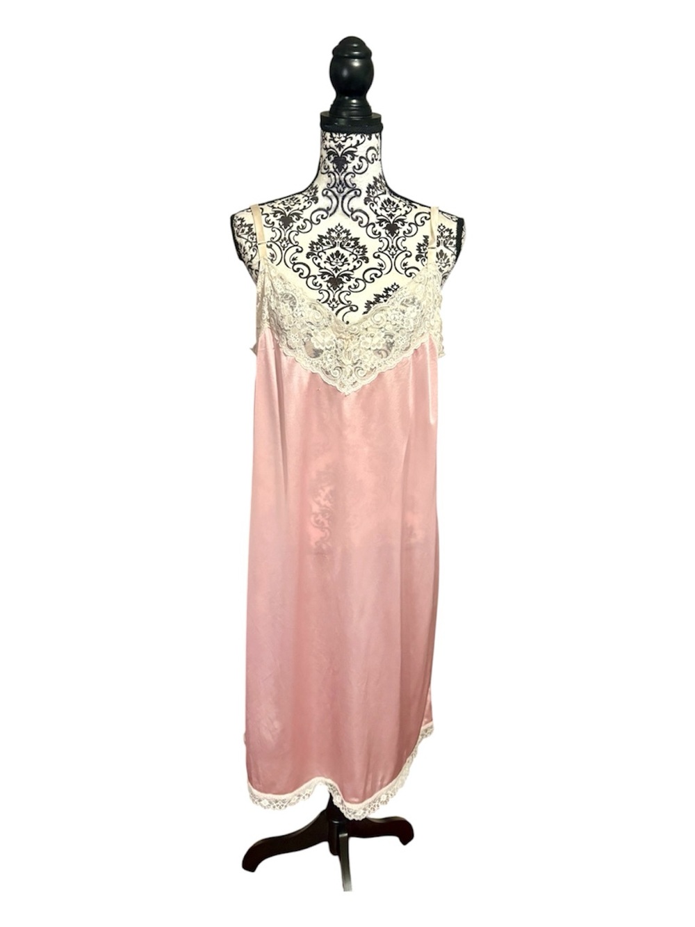 DANBURY Pink Lace-Trim Satin Slip Dress